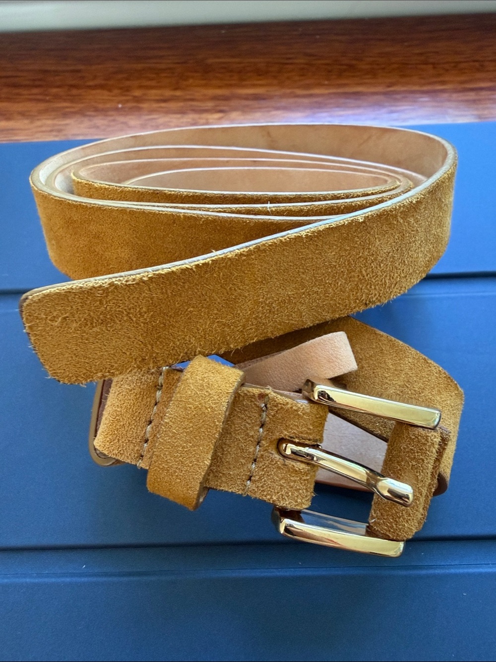 MaxMara Suede Tan Belt with Gold Buckle